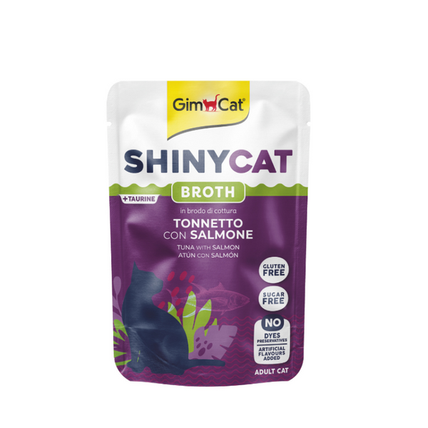 Пауч за котки GIMCAT SHINYCAT POUCH TUNA WITH SALMON парченца риба тон и сьомга в натурален бульон