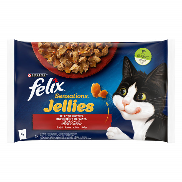 Паучове PURINA® FELIX® Sensations MIX за котки в зряла възраст 4 бр. х 85гр, пилешко и говеждо