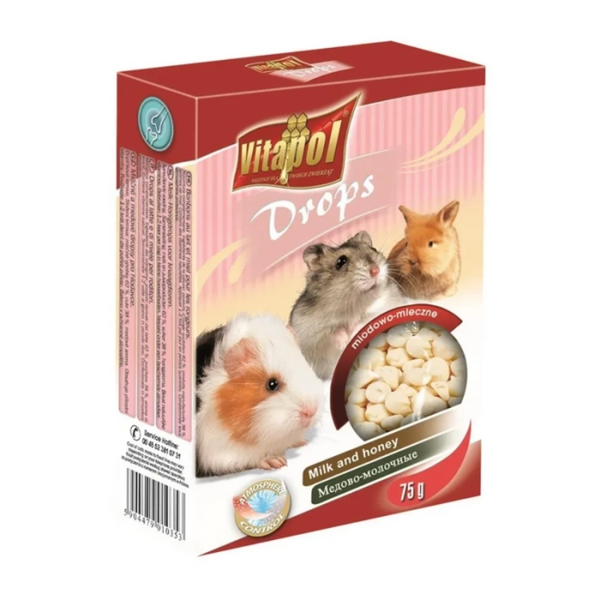 Лакомство за гризачи и зайци DROPS for small animals, milk and honey бонбони с мляко и мед
