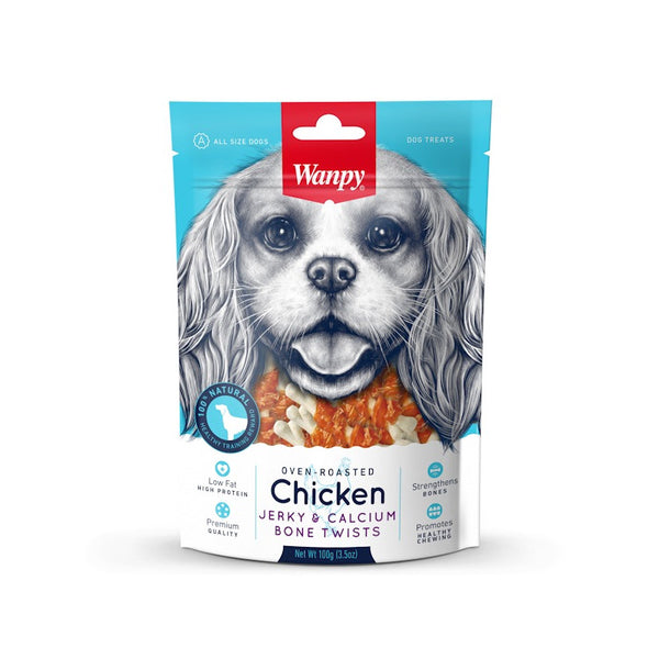 Лакомство Wanpy Chicken Jerky & Calcium Bone - кокалчета с пиле печени на фурна 100 гр.