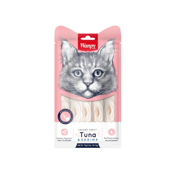 Кремообразно лакомство Wanpy Creamy Tuna & Shrimps за котки с риба тон и скариди 5 бр. по 14 гр.