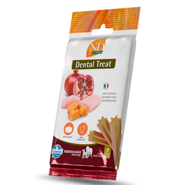 Дентални лакомства за кучета от средни и едри породи N&D Dog Dental Treat Adult Medium and Maxi с тиква, пилешко и нар 100 гр