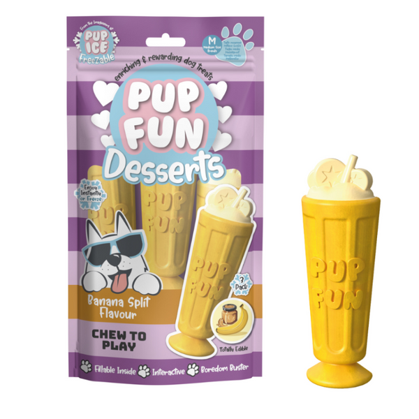 Бананов шейк за кучета Pup Fun Desserts Banana Split 3 x 90 г –сладоледен десерт с пилешко месо, банан и фъстъчено масло