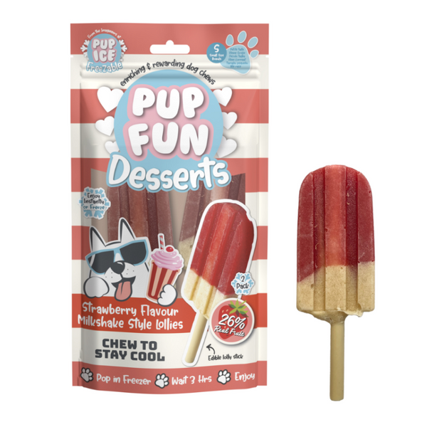 Ягодов сладолед за кучета Pup Fun Desserts Strawberry Milkshake 2 х 60 гр с ягоди, пилешко месо и колаген