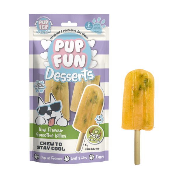 Сладолед за кучета от киви Pup Fun Dessert Smoothie Kiwi 2 х 60 гр. с киви, пилешко месо и колаген