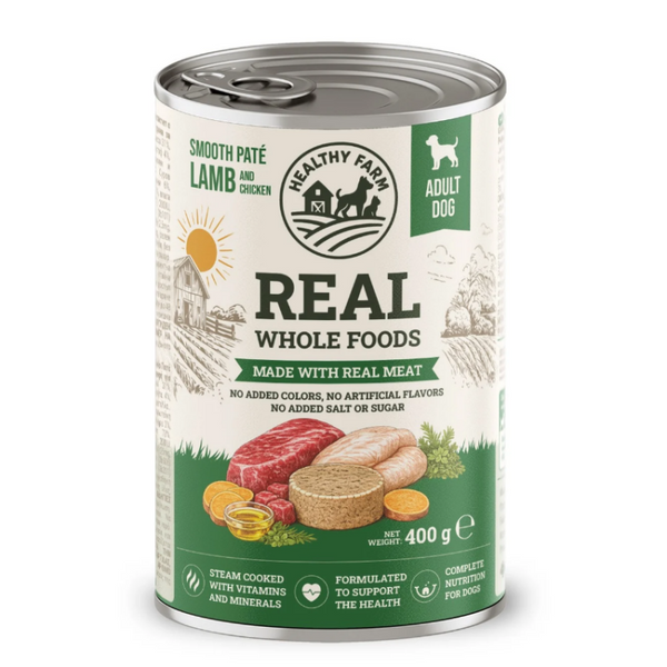 Супер премиум консерва за кучета Healthy Farm SMOOTH PATE' DOG LAMB MEAT PATE' фин пастет от 31% агнешко и 22 % пилешко месо
