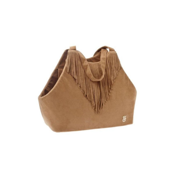 Луксозна чанта Ferribiella KAYA PET BAG с велурен ефект и декоративни ресни, кафява 40х40х20см