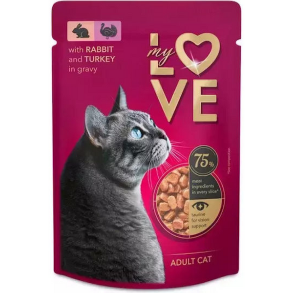 Пауч за котки My Love Adult cat with rabbit and turkey in gravy със Заешко и пуешко в сос