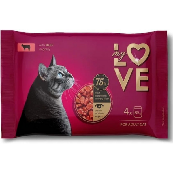 Пауч за котки My Love Adult cats with beef in sauce 4 броя с говеждо в сос