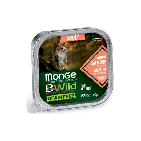 Monge BWILD Grain Free Adult със сьомга и зеленчуци – пастет терин без зърнени храни – за котки в зряла възраст