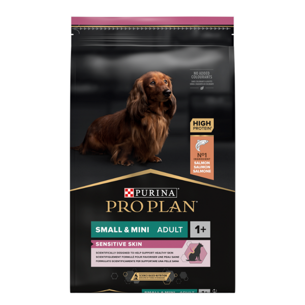 Purina Pro Plan Adult Small & Mini Sensitive Skin - суха храна за пораснали кучета от малки и мини породи със сьомга