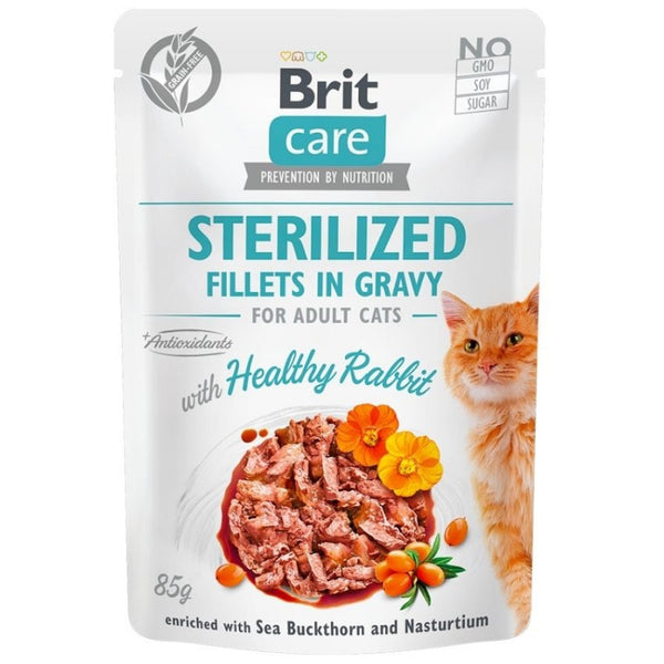 Brit Care fillets in gravy sterilised rabbit - Пауч за кастрирани котки с заек 85 гр.