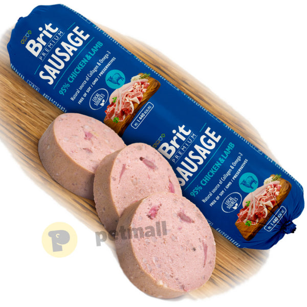 Деликатесен салам за кучета Brit Sausage Chicken & Lamb - с 85% свежо пилешко месо и 10% агнешко 800 гр.