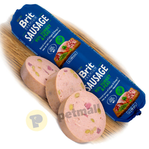 Деликатесен салам за кучета Brit Sausage Тurkey&Peace - с 95% свежо пуешко месо и 3.5% грах 800 гр.