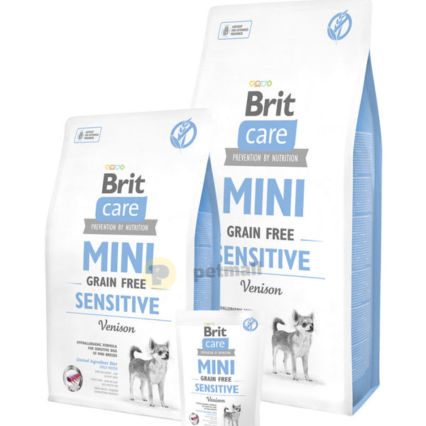 Пълноценна суха храна Brit Care Mini Sensitive Grain Free за чувствителни и капризни кучета от малките породи, с 40% прясно еленско месо
