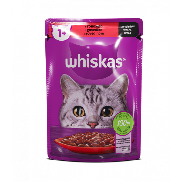 WHISKAS пауч за котки с говеждо - 85г