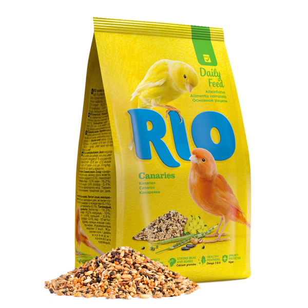 Пълноценна, ежедневна храна за канарчета RIO Feed for canaries 500гр с канарено семе, рапица и водорасли
