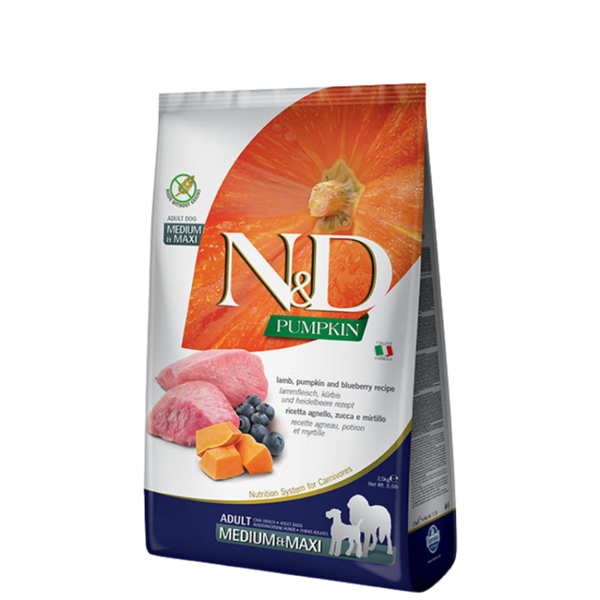 N&D Pumpkin Adult Medium and Maxi Lamb&Blueberry за пораснали кучета от средните и големи породи с агнешко месо, тиква и боровинка