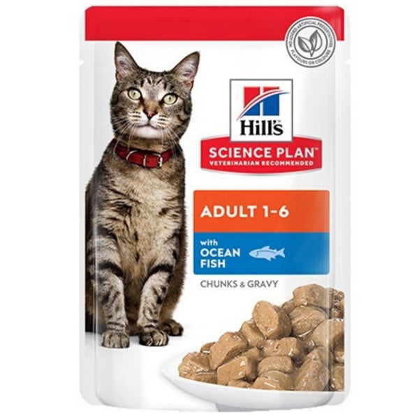 Hills Science Plan™ Feline Adult Ocean Fish - Паучове с океанска риба, малки късчета в сос Грейви, 12 х 85гр
