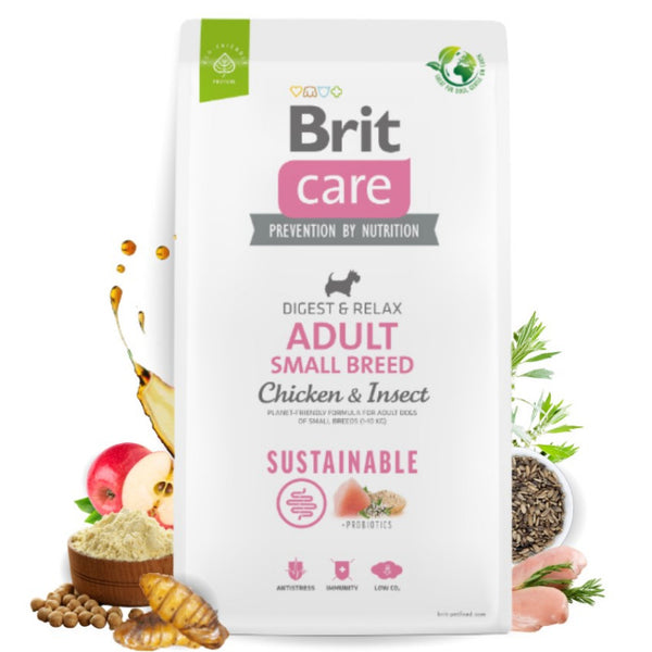 Brit Care Dog Sustainable Adult Small Breed Chicken&Insect- Супер премиум суха храна за кучета от малките породи. С високоусвоим протеин от насекоми и пилешко месо