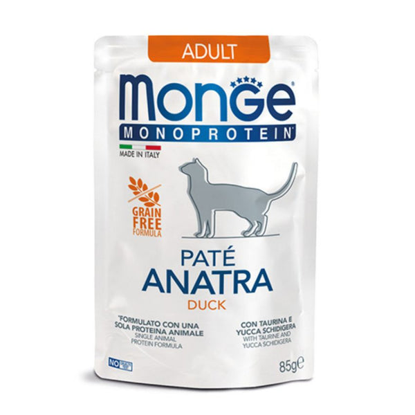 Монопротеинова храна за котки в зряла възраст Monge Natural Superpremium Cat Pouch Adult Duck - пауч с патешко 85гр.