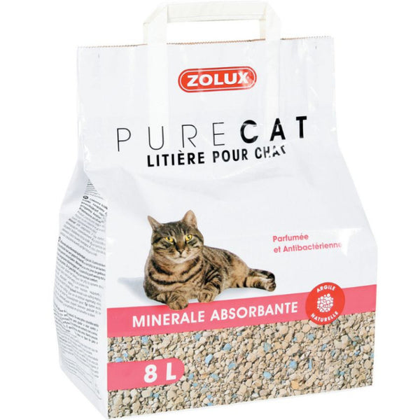 Aнтибактериална Zolux LIT. PURECAT ABSORB. PARF. 8L бентонитова котешка тоалетна с аромат, с добавен син зеолит