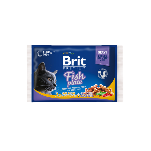 Паучове Brit Premium Cat Pouches Fish Plate - рибна порция 4х100гр.