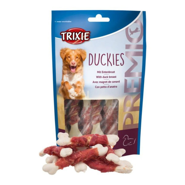 Кучешко лакомство Trixie PREMIO Duckies калциеви кокалчета, обвити с патешко месо