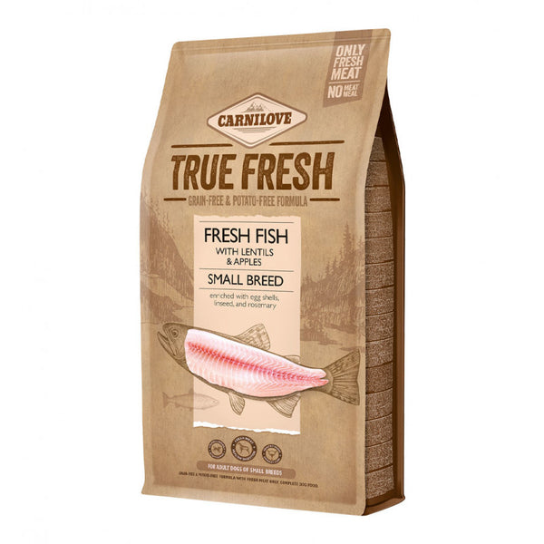 Ултра премиум суха храна Carnilove TRUE FRESH FISH Small Breed със 60% истинско, прясна риба, черупки от яйца, ленено семе и розмарин БЕЗ ЗЪРНЕНИ КУЛТУРИ, подходяща за кучета от малките породи