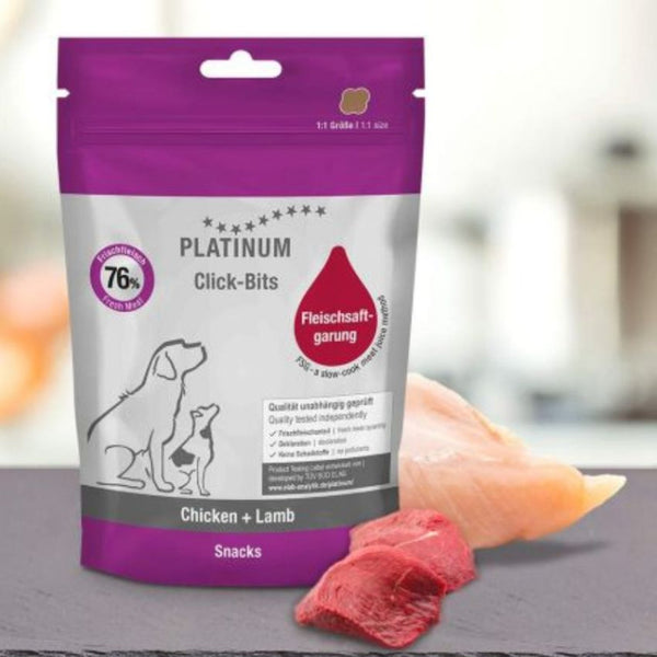Лакомство за кучета Platinum Click-Bits Chicken+Lamb хапки с 76% Прясно пилешко и агнешко месо