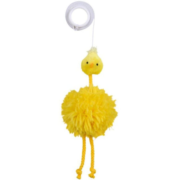 Котешка играчка Trixie Chicken on an elastic band плюшено пиле със звънче на еластична връв с добавена котешка трева