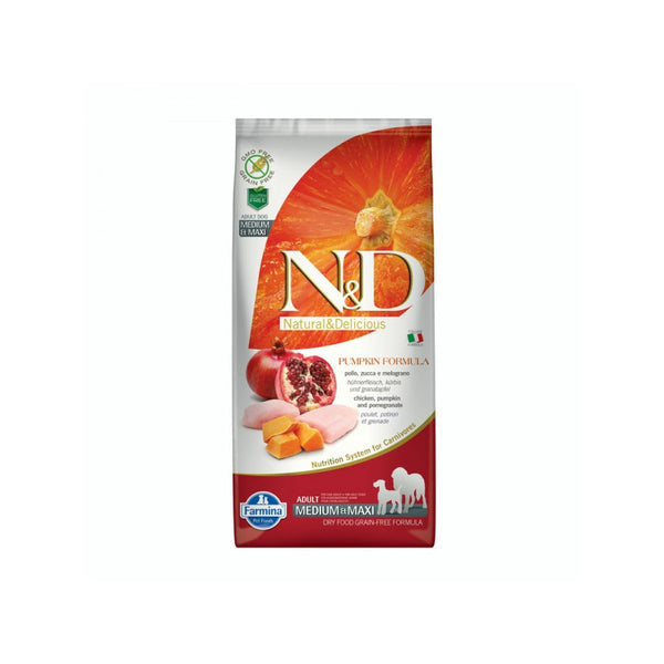 N&D Pumpkin Adult Medium and Maxi Chicken&Pomegran за пораснали кучета от средните и големи породи с пилешко месо, тиква и нар