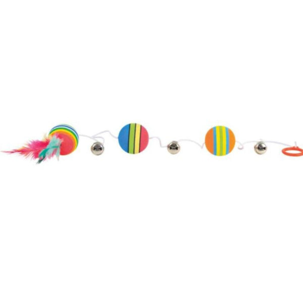 Котешка играчка Trixie Rainbow balls on an elastic band foam въженце с топчета и пера