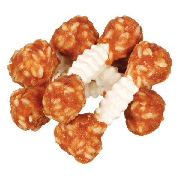 Лакомство за кучета Trixie Denta Fun Chicken Chewing Dumbbells гирички от пресована кожа с пилешко месо и ориз