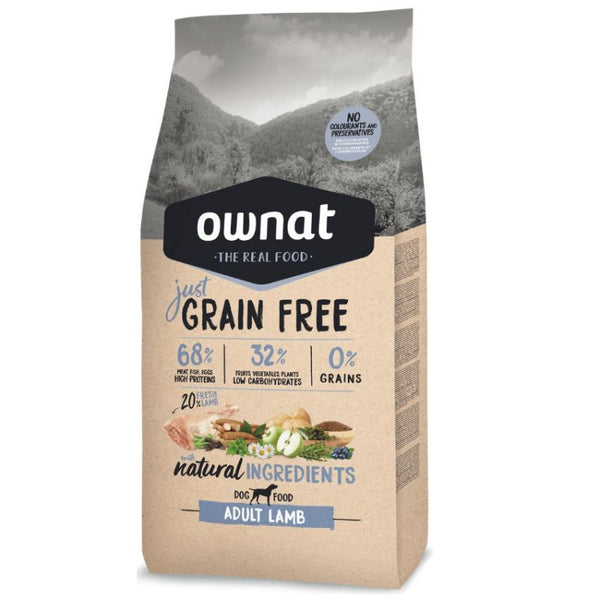 Натурална суха храна Ownat Adult Grain Free Lamb - БЕЗ зърнени култури за пораснали кучета от всички породи, с 68% агнешко месо