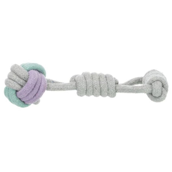 Въжена играчка Trixie Junior Knot ball on a rope плетена топка с въже за дърпане, подходяща за малки кученца