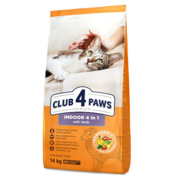 Премиум суха храна за домашни котки CLUB 4 PAWS Premium Cat Indoor 4 in 1 с Агнешко месо