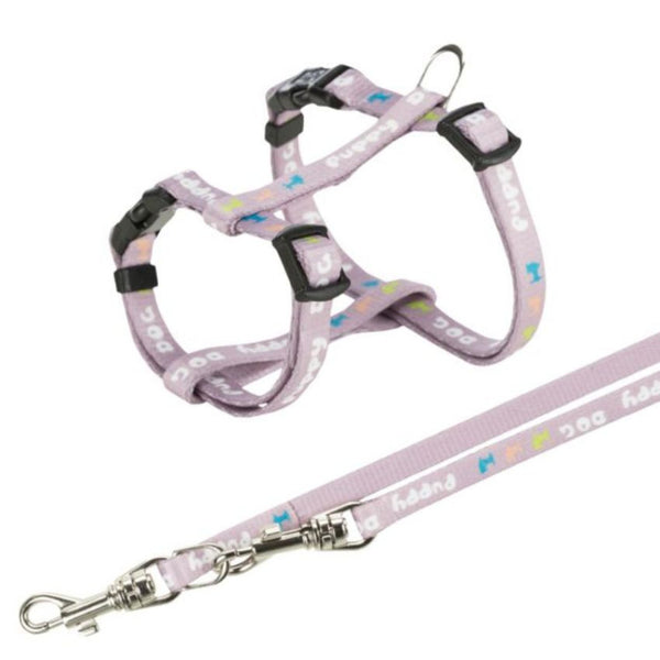 Комплект от нагръдник и повод Trixie Junior puppy harness with leash подходящ за малки кученца, светлолилав цвят