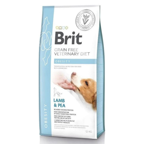 Пълноценна, суха храна Brit Veterinary Diets Dog Obesity за кучета с наднормено тегло с агнешко, пуешко месо и грах, БЕЗ ЗЪРНЕНИ КУЛТУРИ