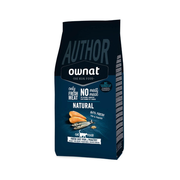 Ултpa пpeмиyм cyxa xpaнa за котки OWNAT AUTHOR FRESH OILY FISH & POULTRY - със 25% съдържание на месо от мазна риба, 25% пилешко месо и 10% патица, с годжи бери и джинджифил