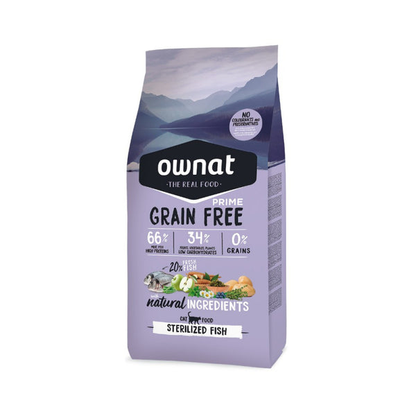 Натурална суха храна за кастрирани котки OWNAT GF PRIME STERILIZED FISH БЕЗ ЗЪРНО, с прясна океанска риба