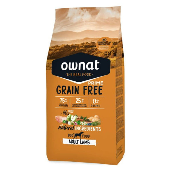 Натурална суха храна за кучета OWNAT PRIME ADULT LAMB - БЕЗ зърнени култури, с 40% свежо агнешко месо