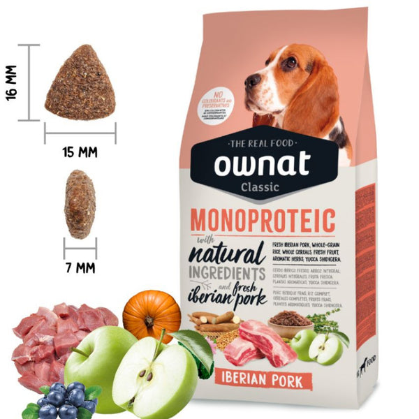 Натурална суха храна Ownat Classic Monoprotein Iberian Pork с прясно иберийско свинско, монопротеинна , за кучета от всички породи