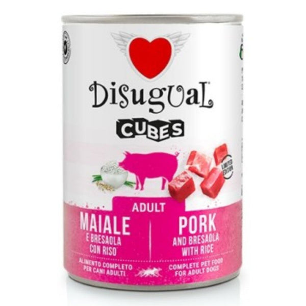 Консервирана храна за кучета Disugual Cubes Adult Pork, Braseola and rice със Свинско, брезаола и ориз
