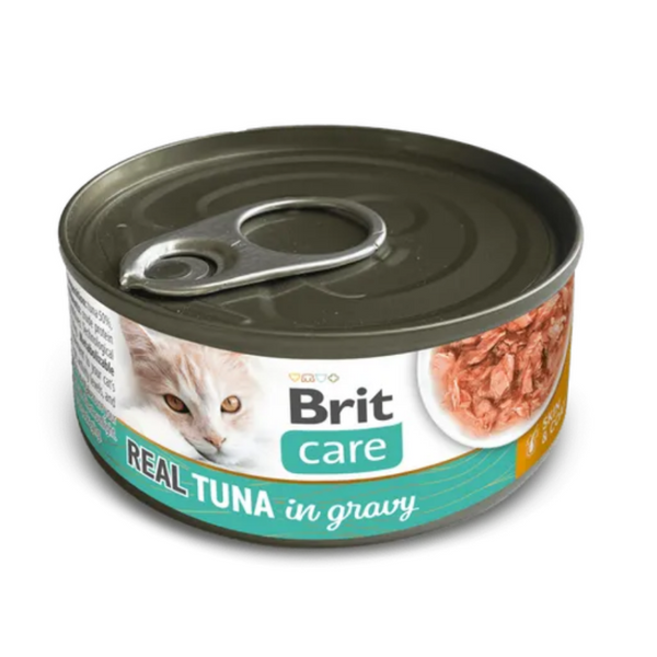 Сочна мокра храна за котки Brit Care Cat Real Tuna in Gravy 80г с филенца от 50% риба тон в сос