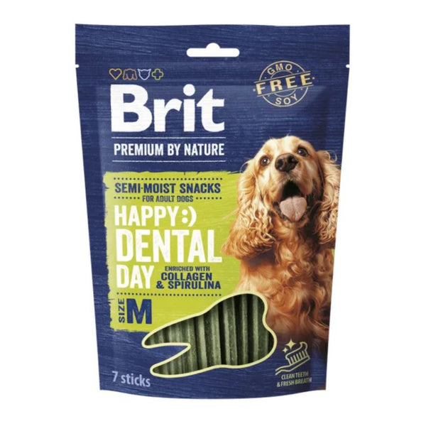 Дентални пръчици за кучета Brit Premium by Nature Dog Dental Snacks, обогатени с колаген и спирулина