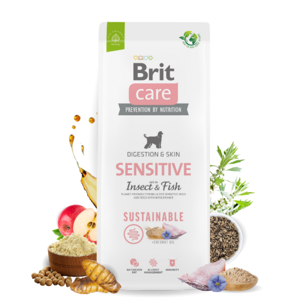 Brit Care Dog Digestion & Skin Insect & Fish Grain Free - Хипоалергенна Храна за Кучета над 12 месеца, с риба, високоусвоим протеин от насекоми и кокосово масло, БЕЗ пилешка мазнина