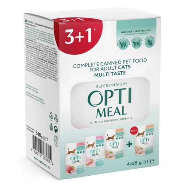 Пълноценна мокра храна за котки OPTIMEAL Set №3 Сomplete сanned pet food for adult cats със заешко, телешко и агнешко