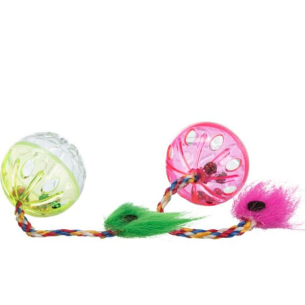 Котешка играчка Trixie Set of rattling balls with tails - комплект от 2 дрънкащи топки с опашки