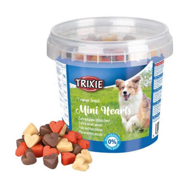 Кучешко лакомство, подходящо за обучение Trixie Trainer Snack Mini Hearts Меки сърчица с пилешко месо, агнешко и сьомга